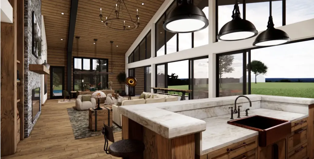 Modern kitchen with large windows