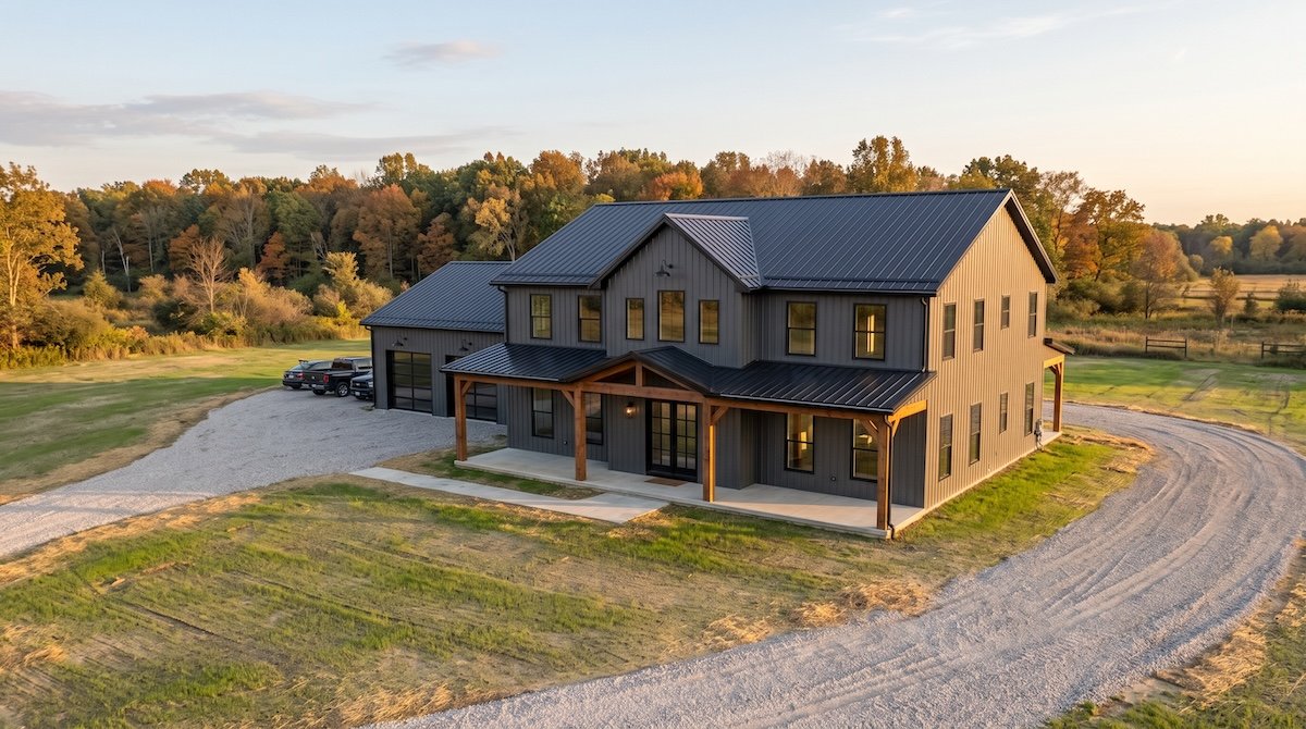 a newly completed luxury barndominium